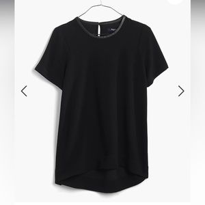 Madewell size S black leather trimmed black blouse shirt top